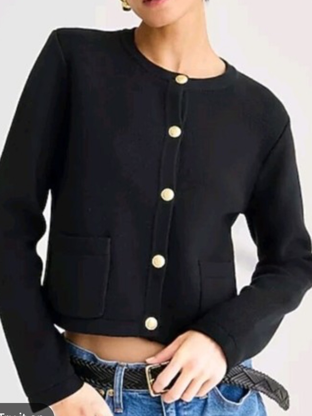 J. Crew Black Knit Cropped Jacket with Gold Buttons